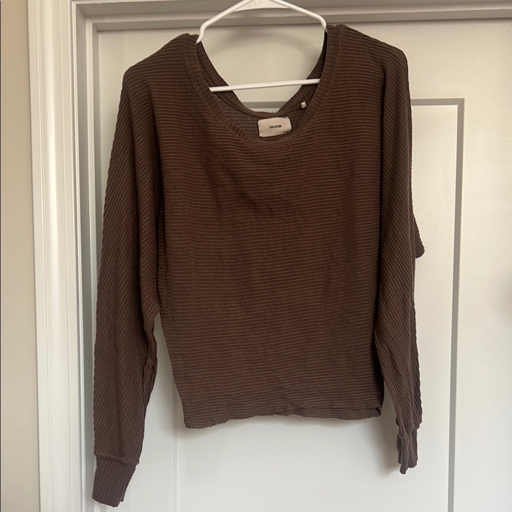 Joah Brown Brown Long Sleeve Ribbed Top